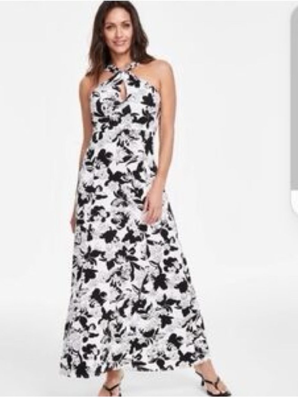 INC International Concepts Floral Halter Maxi Dress Black White Size L